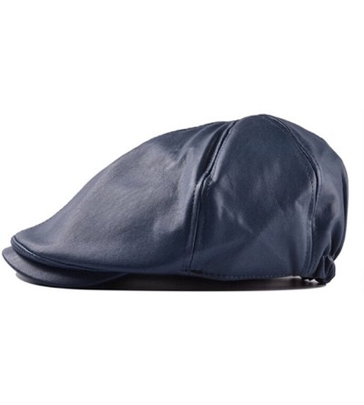 Newsboy Caps Vintage PU Leather Beret Cap- Men Women Peaked Hat Newsboy Sunscreen Flat Hat Fashion - Navy - CU18EUH280L $9.54