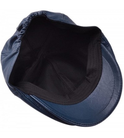 Newsboy Caps Vintage PU Leather Beret Cap- Men Women Peaked Hat Newsboy Sunscreen Flat Hat Fashion - Navy - CU18EUH280L $9.54