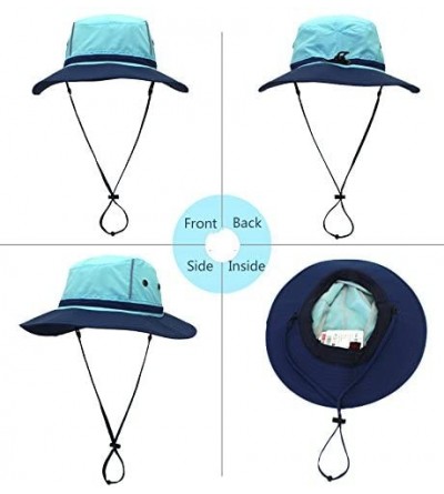 Sun Hats Outdoor Sun Hats with Wind Lanyard Bucket Hat Fishing Cap Boonie for Men/Women/Kids - Light Blue - CH18DMDQINZ $14.99