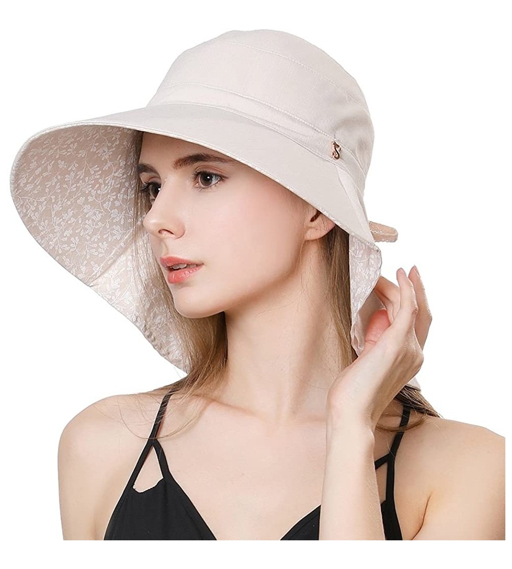 Sun Hats UV Protection Summer Sun Hat Women Packable Cotton Ponytail Chin Strap 55-59CM - 99057_beige - C918DQWYXEN $21.25