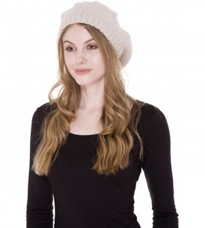 Berets Women's Warm Soft Plain Color Winter Cable Knitted Beret Hat Skull Slouch Hat - Beige - C118LQRLT2E $29.08