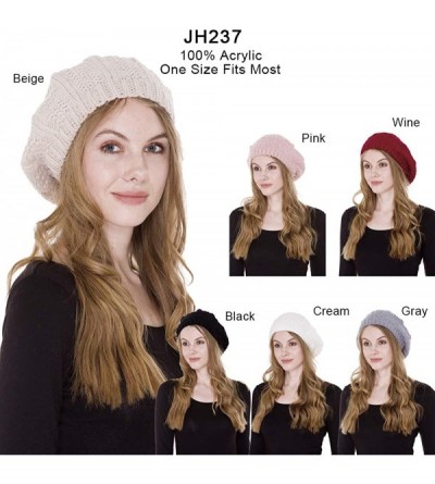 Berets Women's Warm Soft Plain Color Winter Cable Knitted Beret Hat Skull Slouch Hat - Beige - C118LQRLT2E $18.75