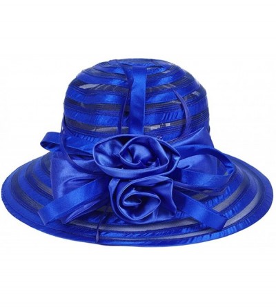 Bucket Hats Women's Big Floral Fascinators Kentucky Derby Church Floppy Wide Brim Cloche Bowler Bucket Hat - Blue - C317YSD67...