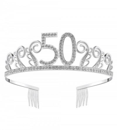 Headbands Birthday Rhinestone Princess Silver 21st - Silver-50th - C0182H63SHN $27.16