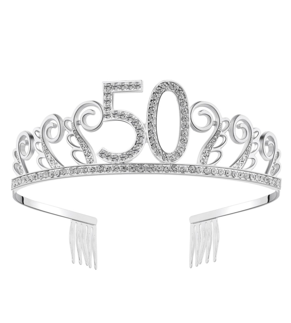 Headbands Birthday Rhinestone Princess Silver 21st - Silver-50th - C0182H63SHN $12.63