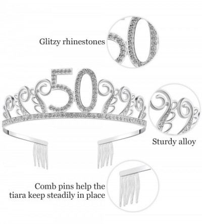 Headbands Birthday Rhinestone Princess Silver 21st - Silver-50th - C0182H63SHN $12.63