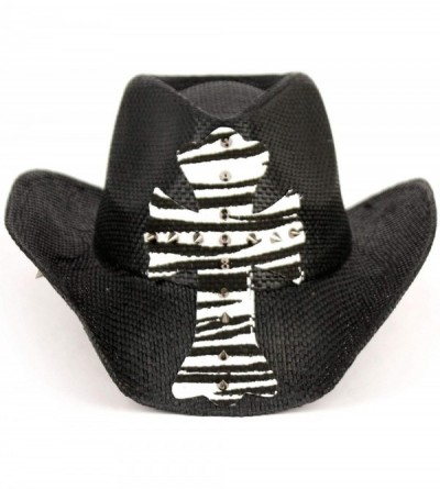 Cowboy Hats Men's & Women's Western Style Cowboy/Cowgirl Straw Hat - Cow1804black - CG18QQC08H4 $10.01