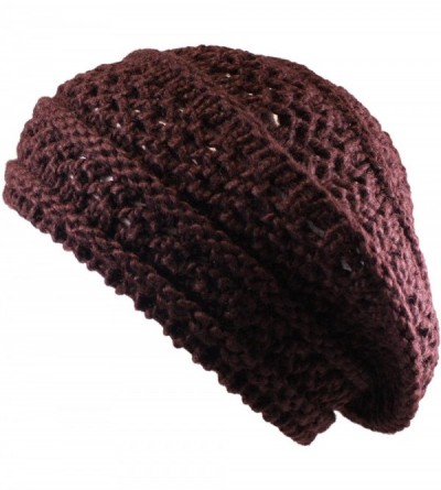 Berets Women's Warm Crochet Knit Beret Hat - Burgundy - CE11LGXYQU7 $17.56