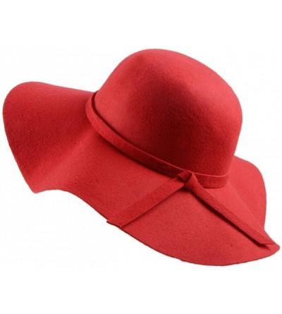 Fedoras Women's Foldable Wide Brim Felt Bowler Fedora Floopy Wool Hat - Red - CD126HRSJ5T $42.54