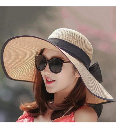 Sun Hats Sunhat for Women -Elegant Big Brim Straw Hat Sunshade Floppy Wide Brim Hats Latest Bowknot Folding Beach Cap - CE18Q...