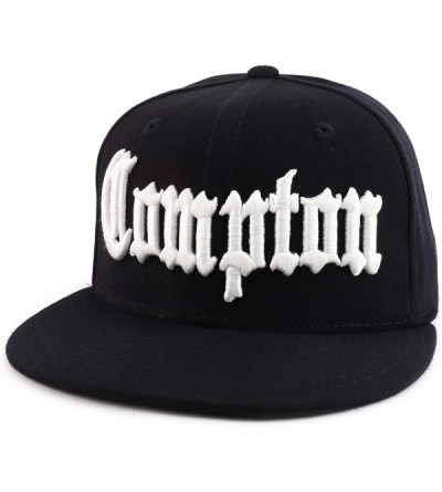 Baseball Caps City Name Old English Embroidered Flat Bill Snapback Cap - Black/Compton - C012F0NUGRP $33.54