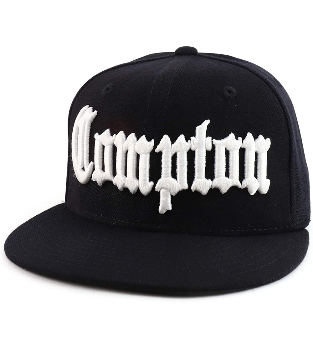 Baseball Caps City Name Old English Embroidered Flat Bill Snapback Cap - Black/Compton - C012F0NUGRP $33.54