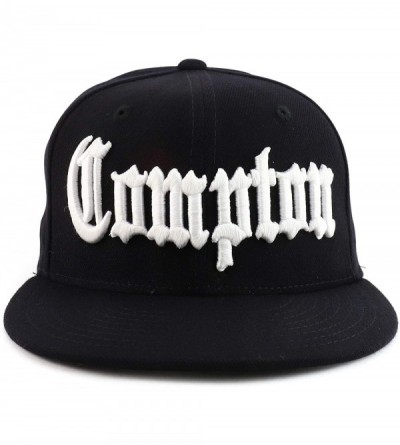 Baseball Caps City Name Old English Embroidered Flat Bill Snapback Cap - Black/Compton - C012F0NUGRP $17.92