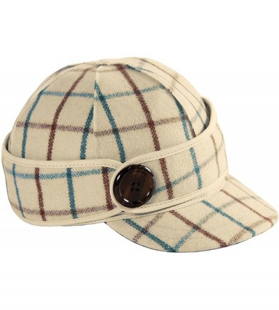 Newsboy Caps Button Up Cap - Decorative Wool Hat with Earflap - Wintergreen - CE11NS3P34V $36.81