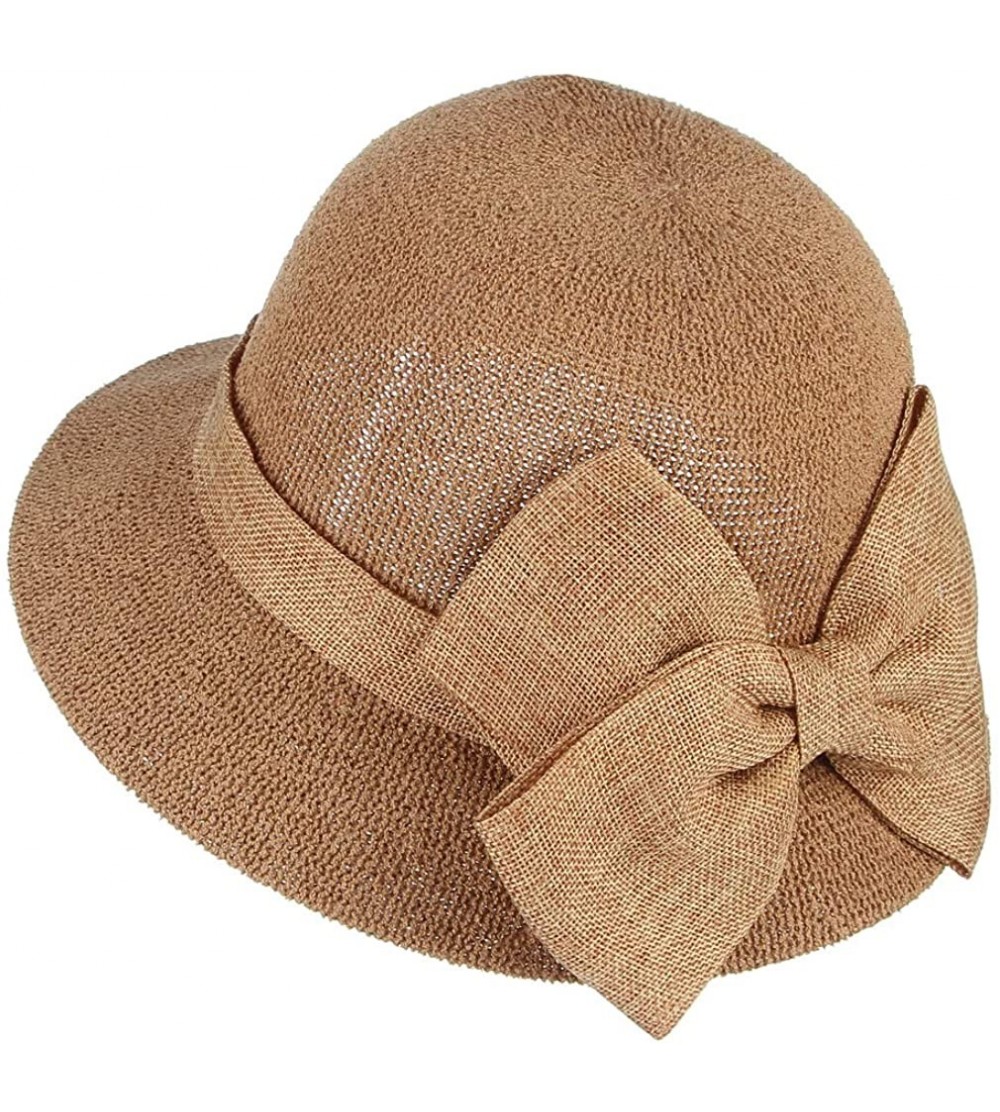 Bucket Hats Women Ladies Big Bow Sun Protection Cloche Bucket Hat Travel Outdoor Wide Brim Bucket Sun Hat - Camel - CT18INTXA...