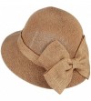 Bucket Hats Women Ladies Big Bow Sun Protection Cloche Bucket Hat Travel Outdoor Wide Brim Bucket Sun Hat - Camel - CT18INTXA...