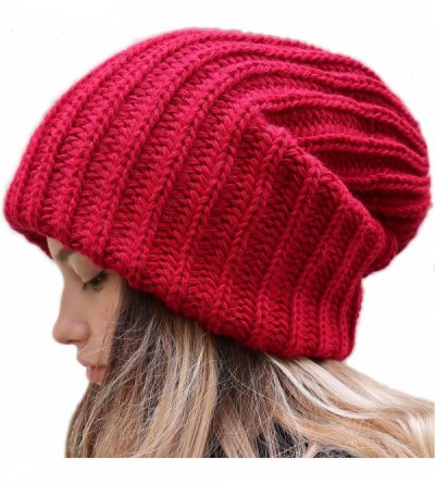 Skullies & Beanies Slouchy Beanie Oversized Warm Winter Dreadlock Hat for Women Knit Beanie for Men - Red - CC18YZC4QWM $50.68