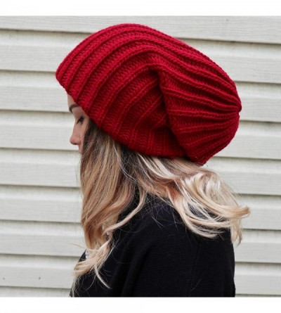 Skullies & Beanies Slouchy Beanie Oversized Warm Winter Dreadlock Hat for Women Knit Beanie for Men - Red - CC18YZC4QWM $20.67