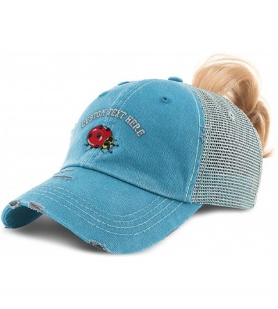 Baseball Caps Custom Womens Ponytail Cap Ladybug Embroidery Messy Bun Distressed Trucker Hats - CK195WRH34O $50.78