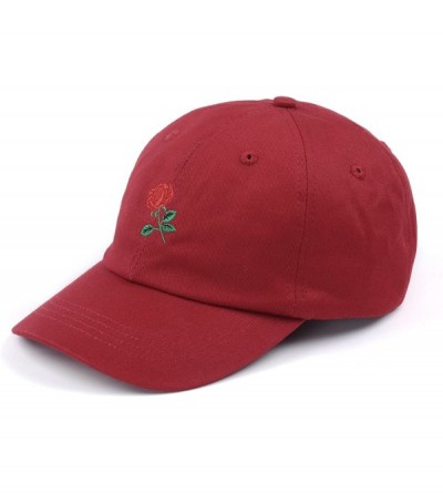 Baseball Caps Rose Embroidered Dad Hat Women Men Cute Adjustable Cotton Floral Baseball Cap - Dark Red - CZ185CS0942 $23.72