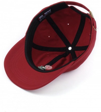 Baseball Caps Rose Embroidered Dad Hat Women Men Cute Adjustable Cotton Floral Baseball Cap - Dark Red - CZ185CS0942 $10.34