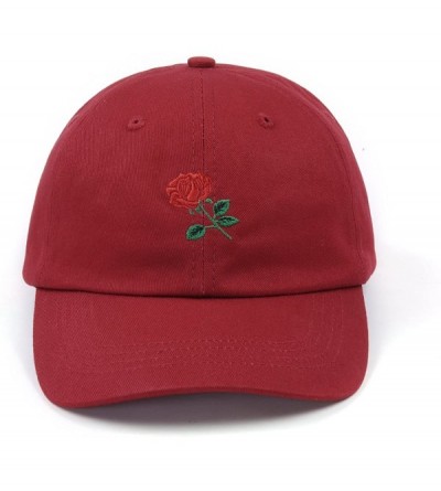 Baseball Caps Rose Embroidered Dad Hat Women Men Cute Adjustable Cotton Floral Baseball Cap - Dark Red - CZ185CS0942 $10.34