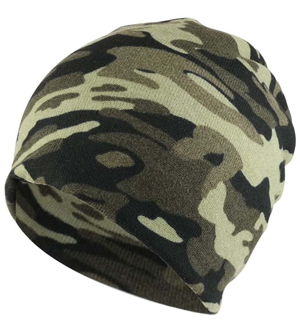 Skullies & Beanies Camouflage Polyester Super Soft Jersey Lightweight Beanie Hat - Dark Camo - CL185W2KTSI $12.48