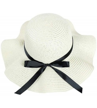 Sun Hats Womens Straw Hat Wide Brim Floppy Beach Cap Adjustable Sun Hat for Women UPF 50+ - White - CN18TY5UZ4I $8.33