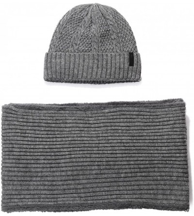 Skullies & Beanies 2 Piece Wool Knit Hat & Scarf Sets Fleece Lined Winter Beanie Neck Warmer - 89219_grey - CE186R77I6Z $12.48