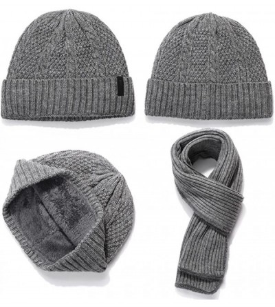 Skullies & Beanies 2 Piece Wool Knit Hat & Scarf Sets Fleece Lined Winter Beanie Neck Warmer - 89219_grey - CE186R77I6Z $12.48