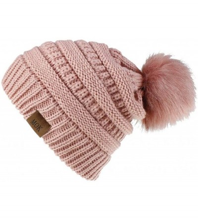 Skullies & Beanies Knit Winter Beanie - Cuff Wool Ribbed Hat - Fisherman Skull Knitted Stocking Cap - Pink - CH18YRM4GW4 $8.30