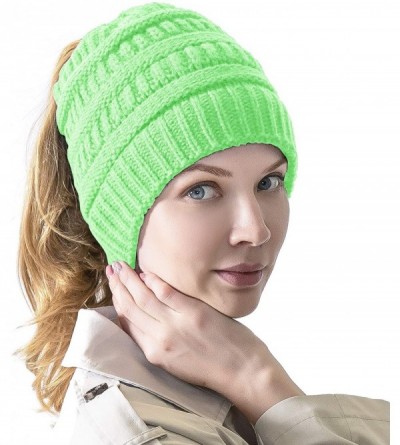 Skullies & Beanies Women's Knitted Messy Bun Hat Ponytail Beanie Baggy Chunky Stretch Slouchy Winter - Spring Green - CK18YMG...