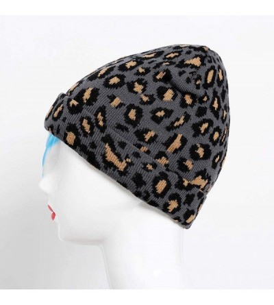 Skullies & Beanies Unisex Classic Knit Beanie Women Men Winter Leopard Hat Adult Soft & Cozy Cute Beanies Cap - Gray - CF192R...