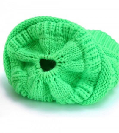 Skullies & Beanies Women's Knitted Messy Bun Hat Ponytail Beanie Baggy Chunky Stretch Slouchy Winter - Spring Green - CK18YMG...
