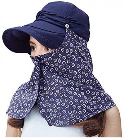 Sun Hats Summer Bill Flap Cap UPF 50+ Cotton Sun Hat with Neck Cover Cord for Women - 89054_navy - CR17AAYNIHU $13.09