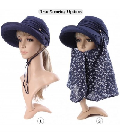 Sun Hats Summer Bill Flap Cap UPF 50+ Cotton Sun Hat with Neck Cover Cord for Women - 89054_navy - CR17AAYNIHU $13.09