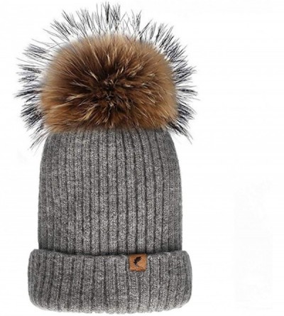 Skullies & Beanies Winter Beanie Hats Cute Pom Pom Hat Knit Hat Soft Warm Ski Caps for Women、Girl - T.grey - C918TNIZ9UQ $7.68
