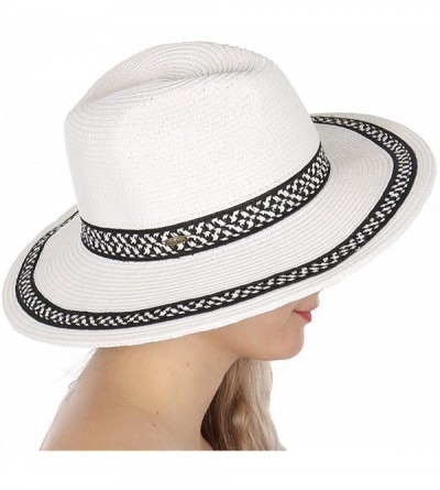 Sun Hats Beach Sun Hats for Women Large Sized Paper Straw Wide Brim Summer Panama Fedora - Sun Protection - CN18RE3EU39 $13.10