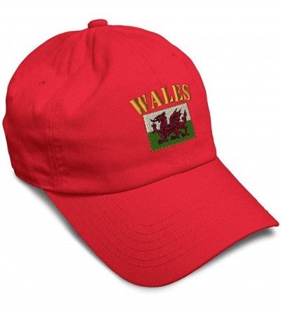 Baseball Caps Soft Baseball Cap Wales Flag Embroidery Dad Hats for Men & Women Buckle Closure - Red - CL18YSXGNTL $27.66