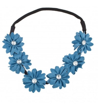 Headbands Blue Fabric Crystal Floral Flower Stretch Headband Head Band - Demin - CZ121HOKWR5 $11.84