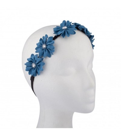 Headbands Blue Fabric Crystal Floral Flower Stretch Headband Head Band - Demin - CZ121HOKWR5 $11.84