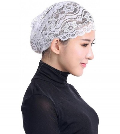 Skullies & Beanies Women Muslim Hijab Ruffle Cancer Chemo Elegant Lace Hat Beanie Scarf Turban Head Wrap Cap - White - C1186O...
