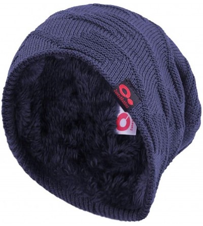 Skullies & Beanies Winter Baggy Slouchy Stocking Beanie Thick Knit Fur Lined Ski Hat Large Skull Cap - Blue - C018K40UUQI $9.29