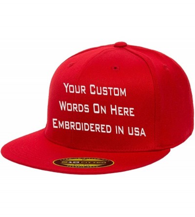 Baseball Caps Custom Flexfit 210 Personalize Hat Add Your Own Text Embroidered Fitted Flatbill - Red - CT18876AZTW $29.52