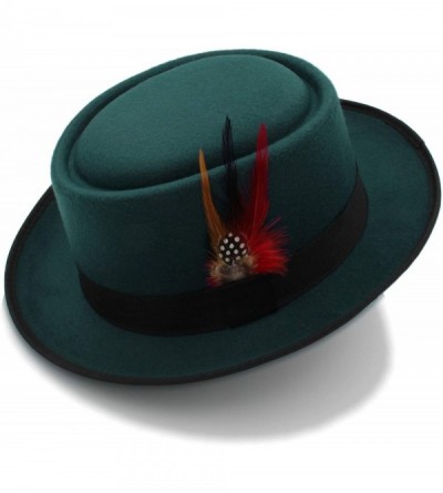 Fedoras Mens Trilby Hat Vintage Women Men Pork Pie Hat Dad Wool Flat Fedora Hat for Gentleman Gambler - Dark Blue - C318NMTD3...