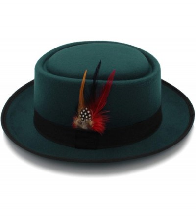 Fedoras Mens Trilby Hat Vintage Women Men Pork Pie Hat Dad Wool Flat Fedora Hat for Gentleman Gambler - Dark Blue - C318NMTD3...