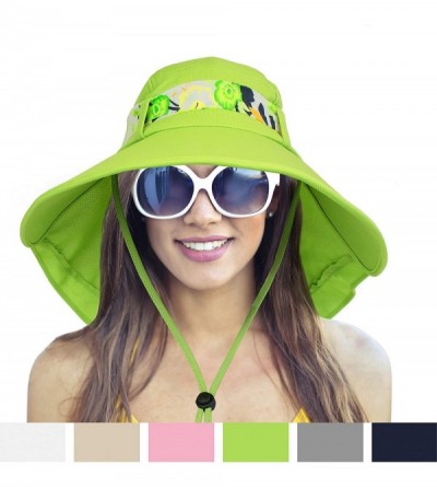 Sun Hats Women Sun Hat with Neck Flap Wide Brim Outdoor Hat for Hiking- Beach- Fishing - Green - C3186I4I2KK $28.00