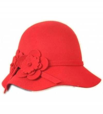 Berets Womens Bowknot 100% Wool Fall Winter Derby Hat Doom Cloche Hat - B-red - CS18GTOHEHG $38.44