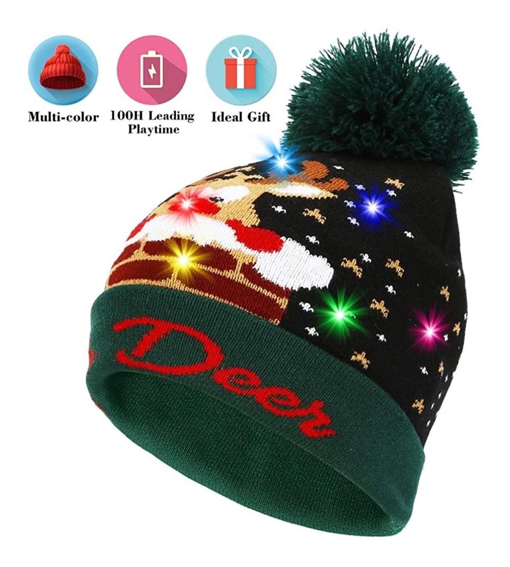 Skullies & Beanies Light Up Hat Beanie LED Ugly Xmas Party Beanie Cap Flashing Christmas Hat Knitted Cap for Women Kids - C51...