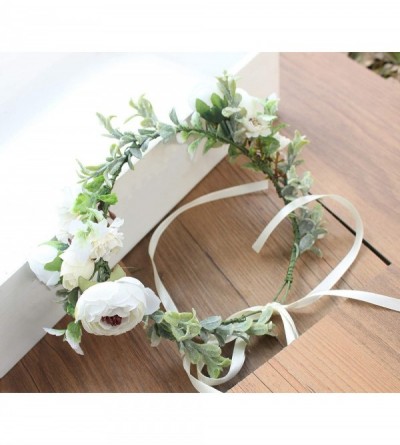 Headbands Adjustable Flower Headband Floral Garland Crown Halo Headpiece Boho with Ribbon Wedding Festival Party - P - CF18SS...